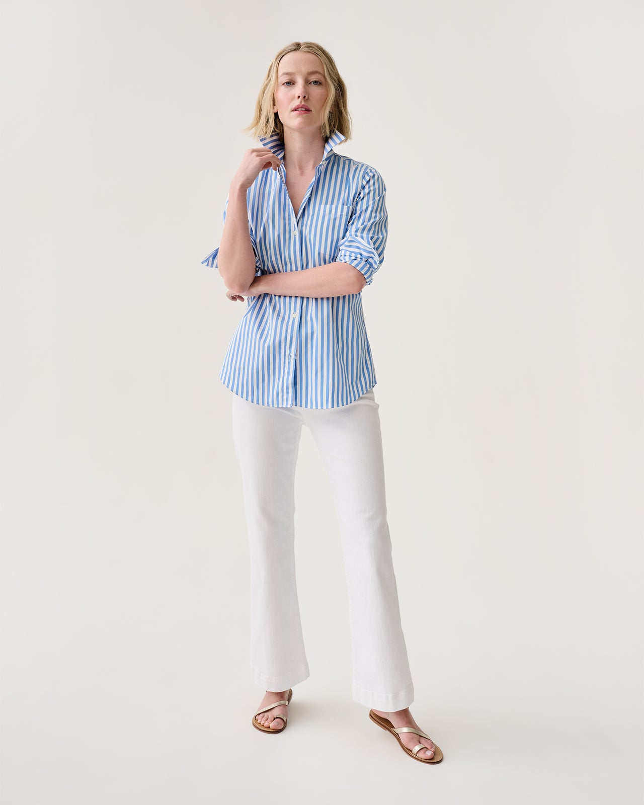 Sidney Shirt in Blue/White Awning Stripe Poplin