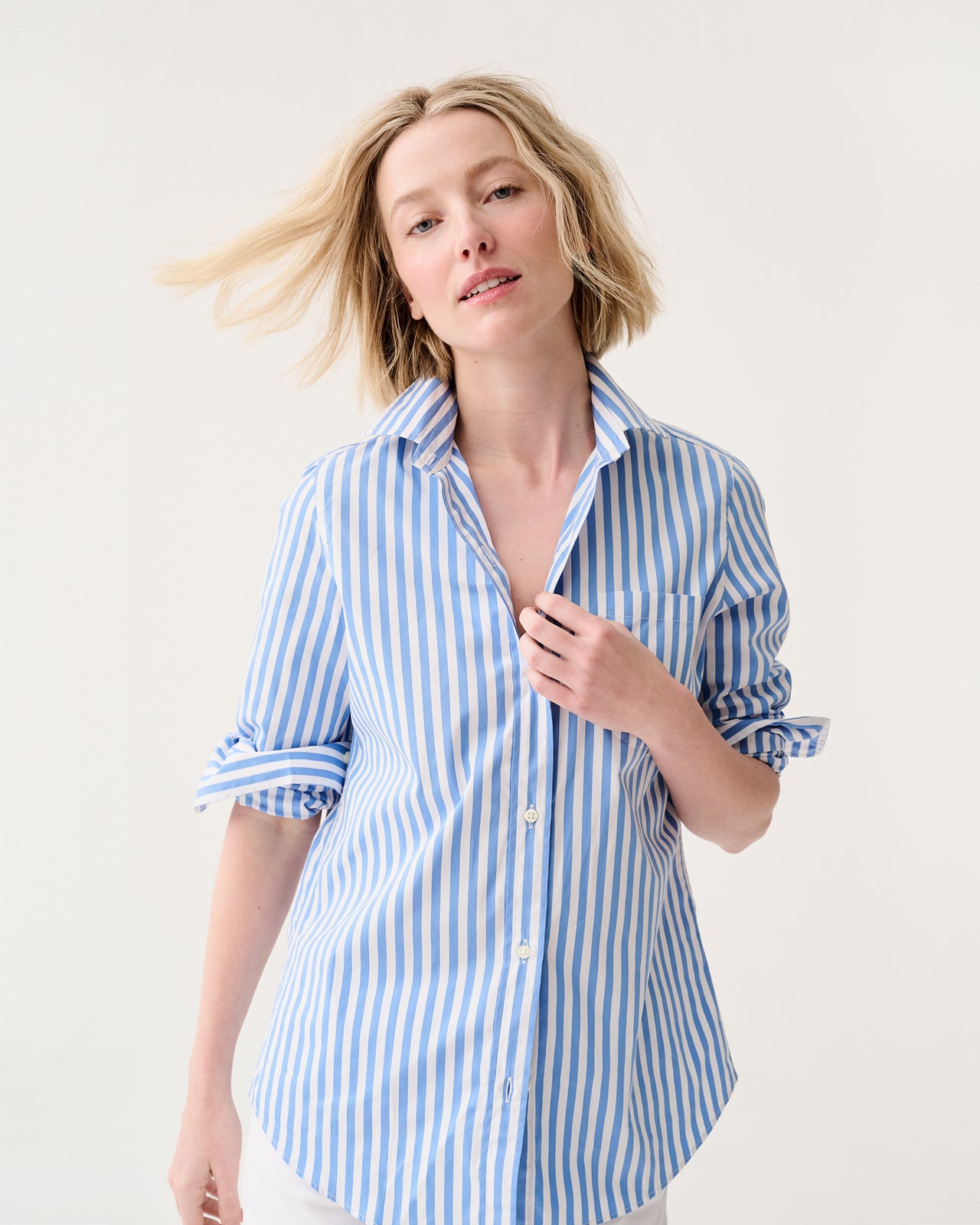 Sidney Shirt in Blue/White Awning Stripe Poplin