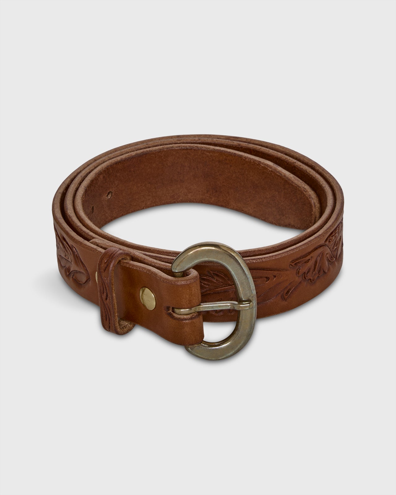 1.25" Hand-Tooled Belt in Brown Floral Leather