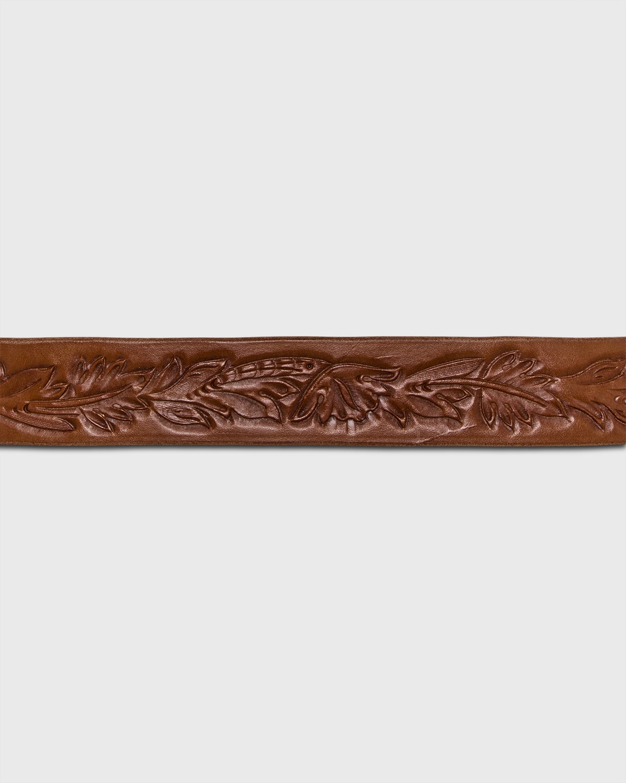 1.25" Hand-Tooled Belt in Brown Floral Leather