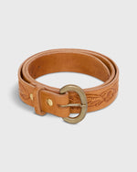 Load image into Gallery viewer, 1.25"Hand-Tooled Belt in Russet Floral Leather
