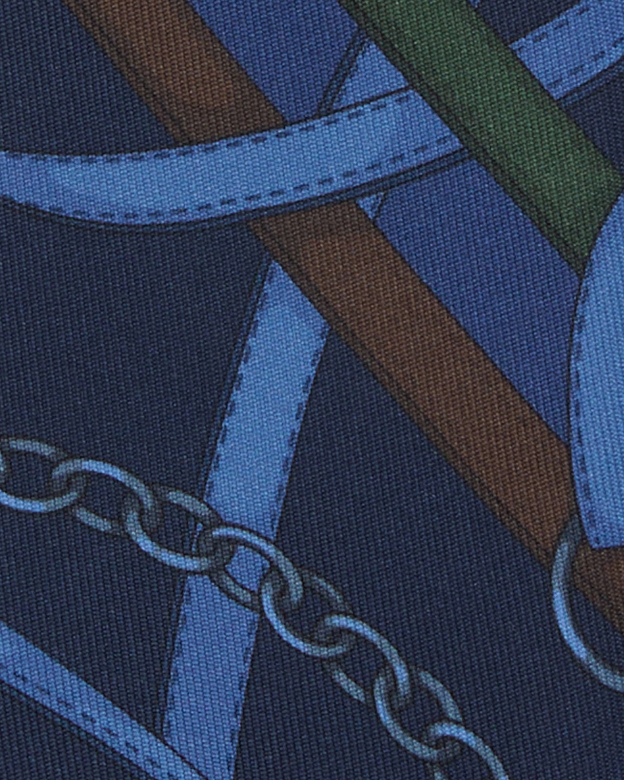 Silk Print Tie in Navy/Brown Equestrian