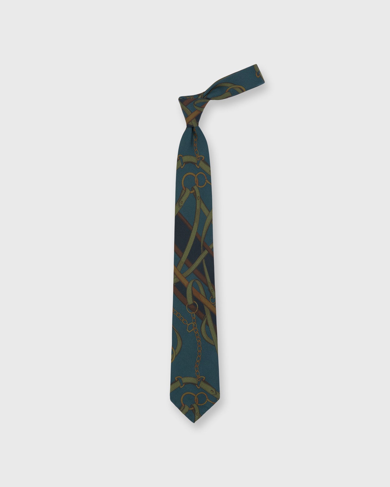 Silk Print Tie in Green/Brown Equestrian