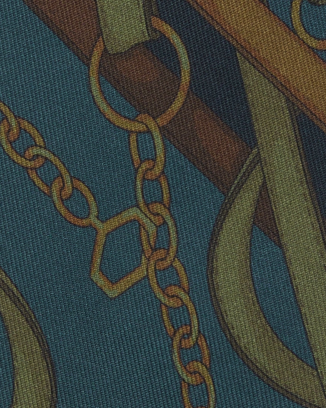 Silk Print Tie in Green/Brown Equestrian