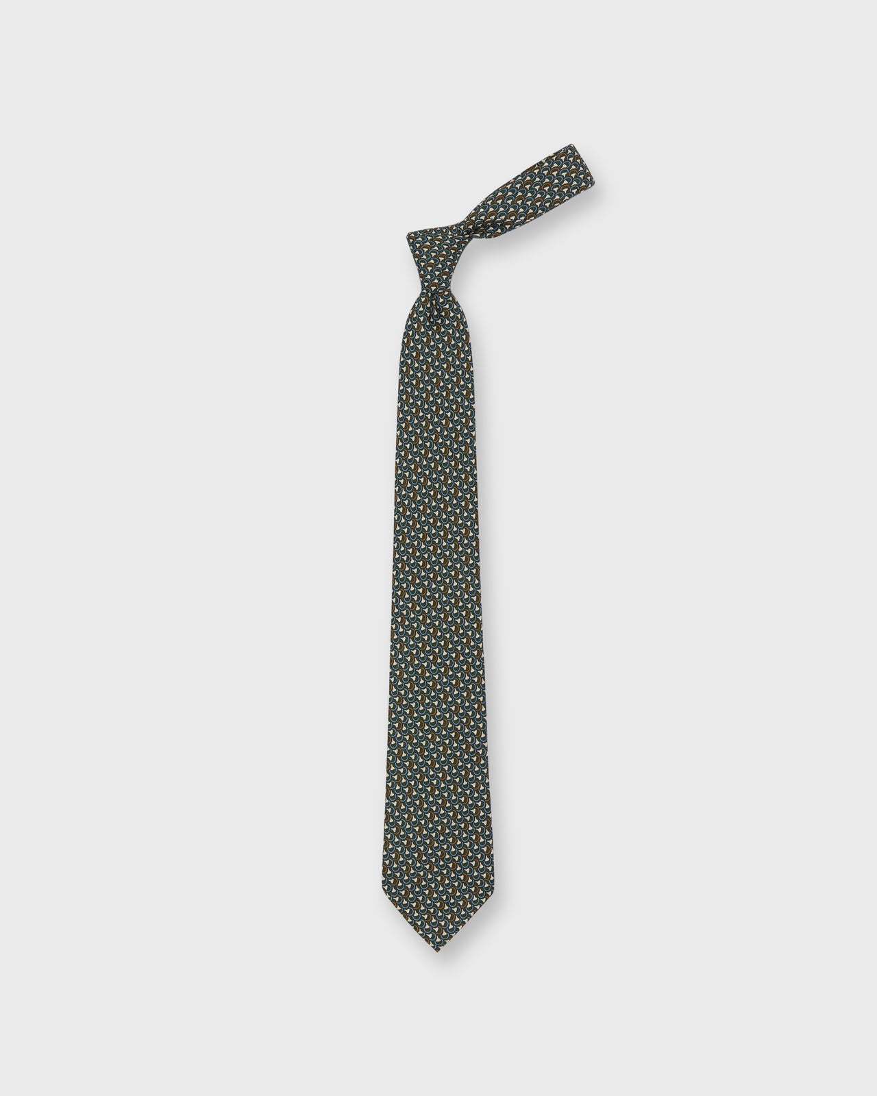 Silk Print Tie in Green/Sky/Orange Deco
