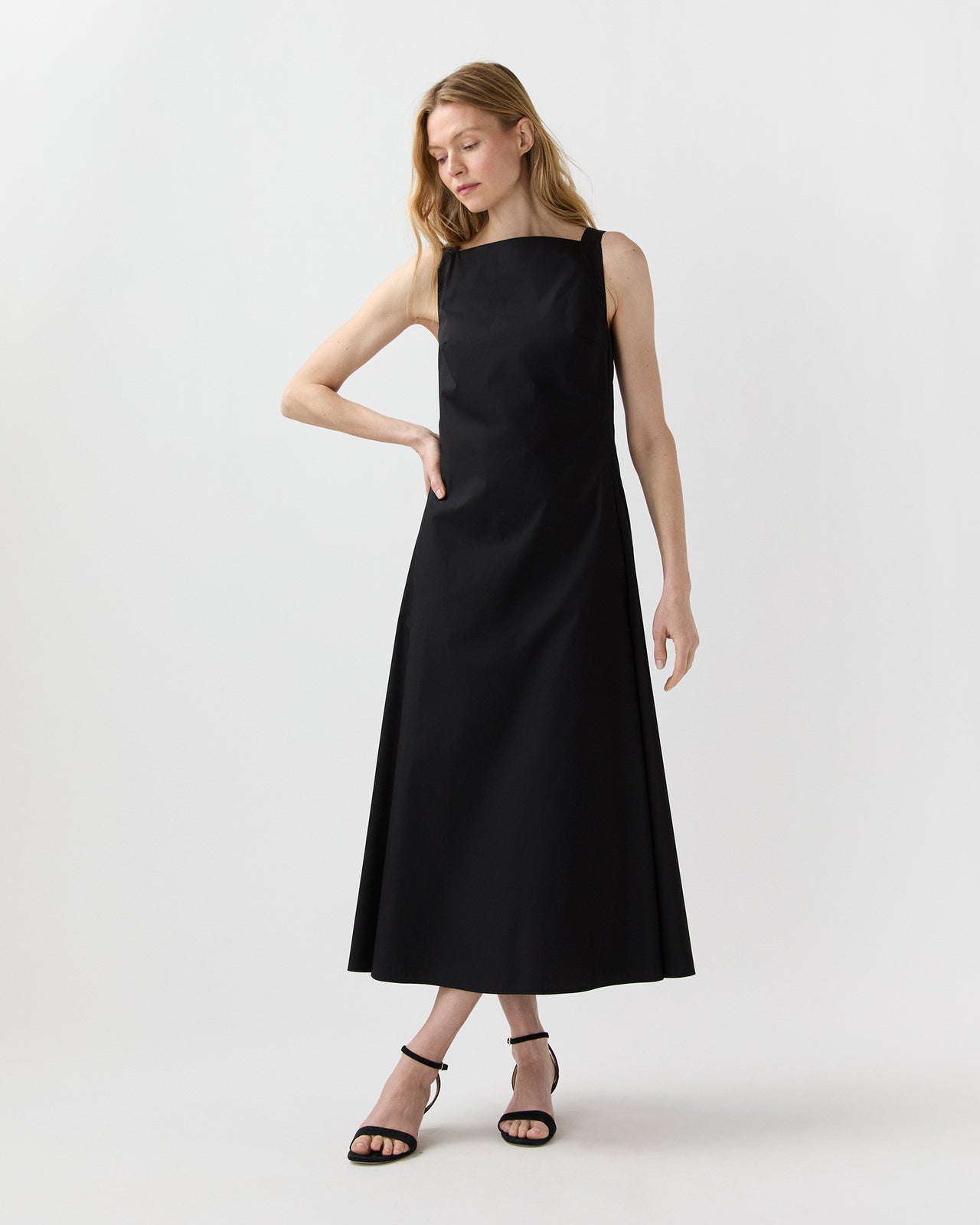Rosalind Dress in Black Cotton/Nylon Poplin