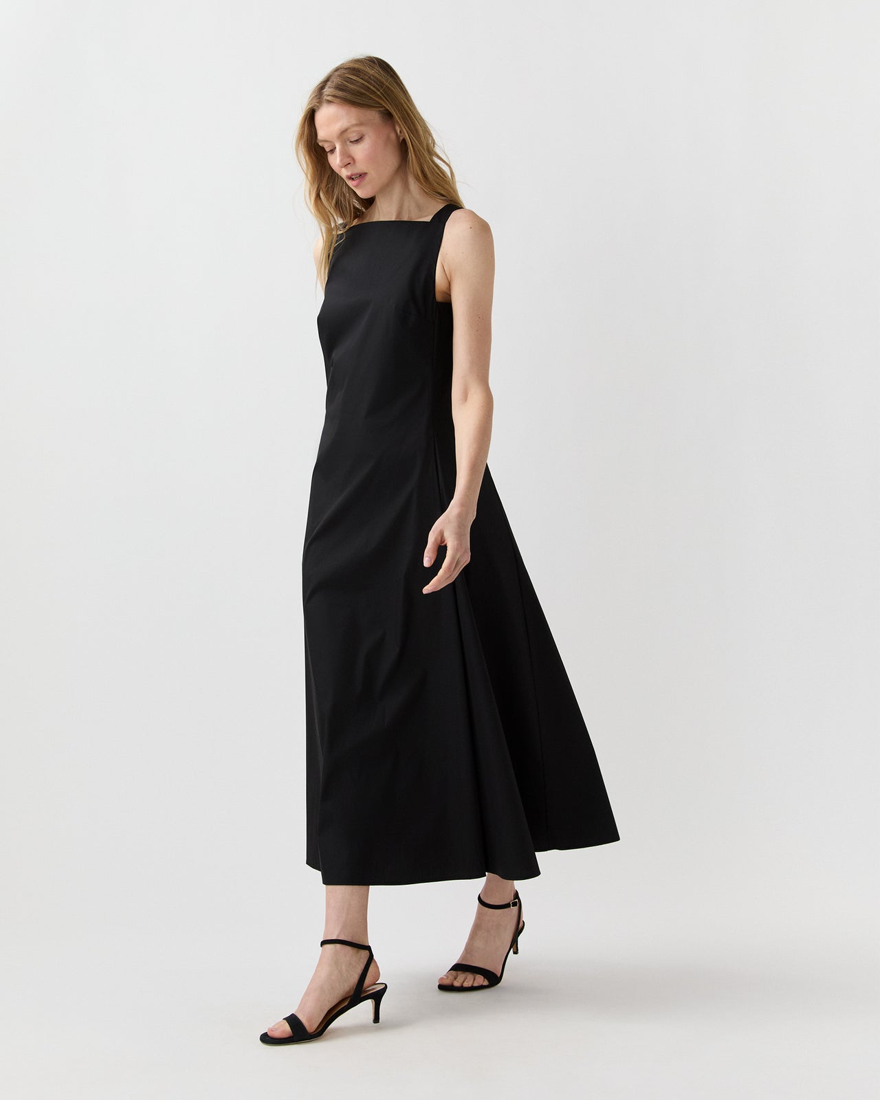 Rosalind Dress in Black Cotton/Nylon Poplin