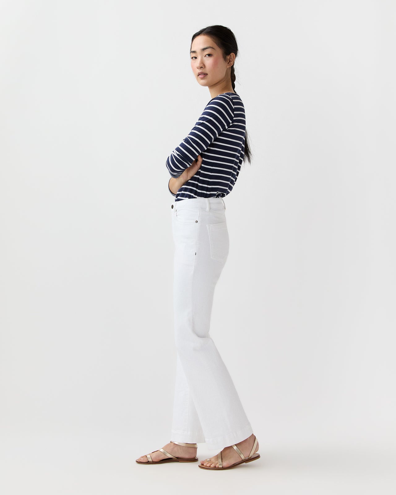 Kendall Flare 5-Pocket Jean in White Stretch Denim