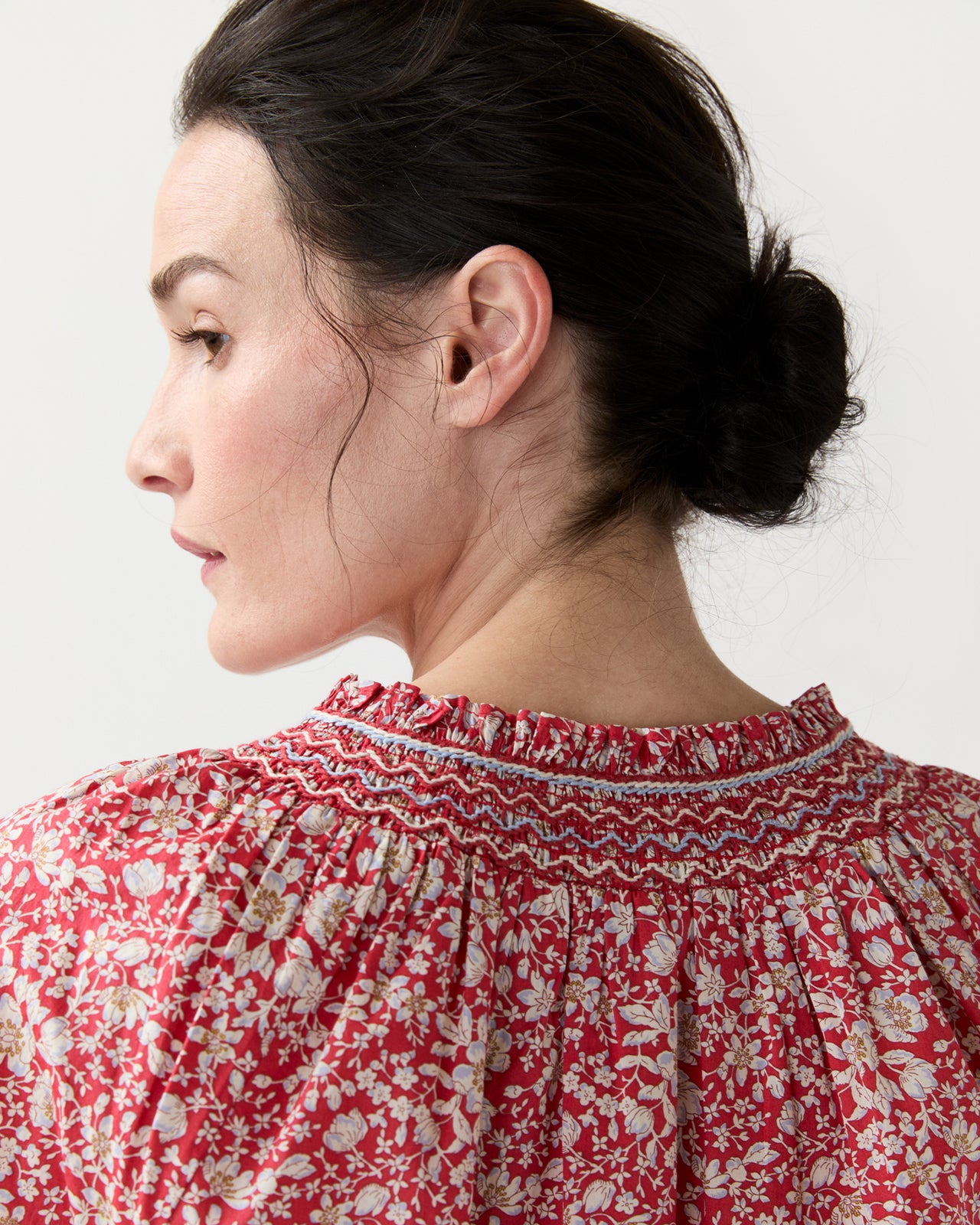 Christine Smocking Top in Red Lizzy Liberty Fabric