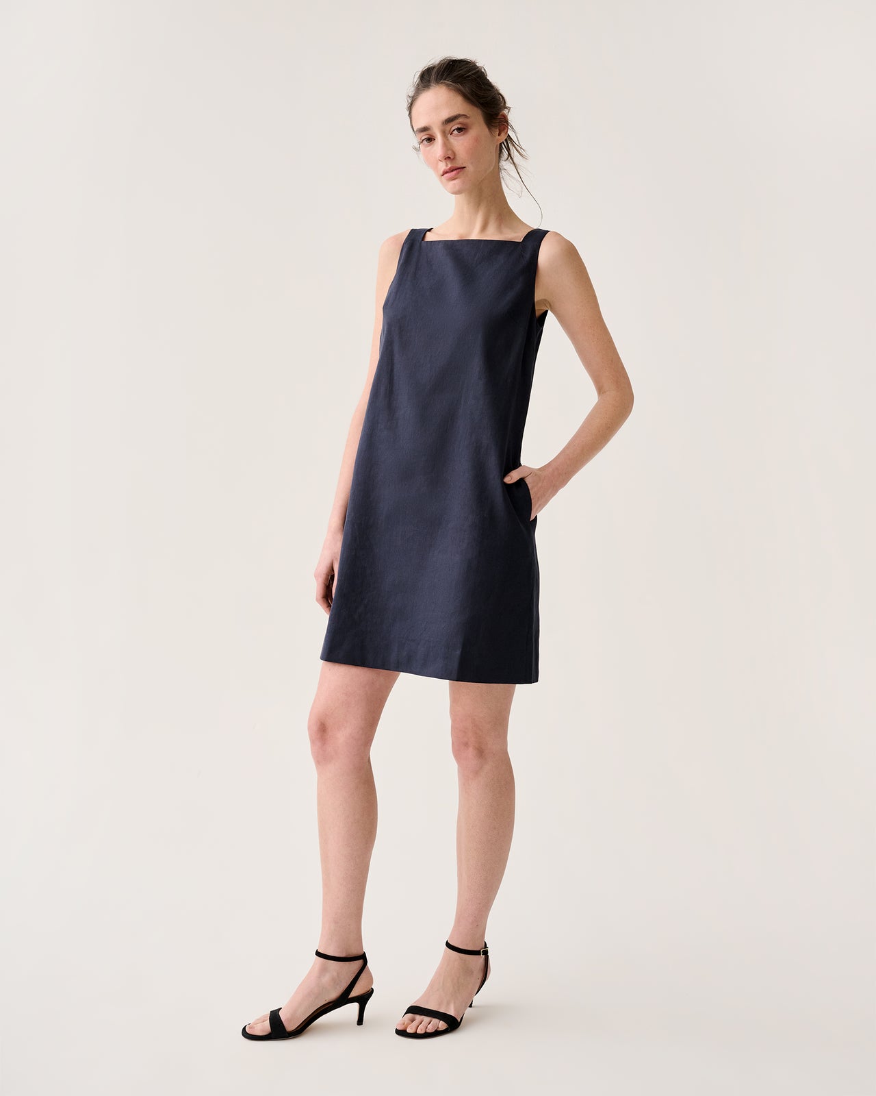 Madelyn Dress in Navy Stretch Cotolino