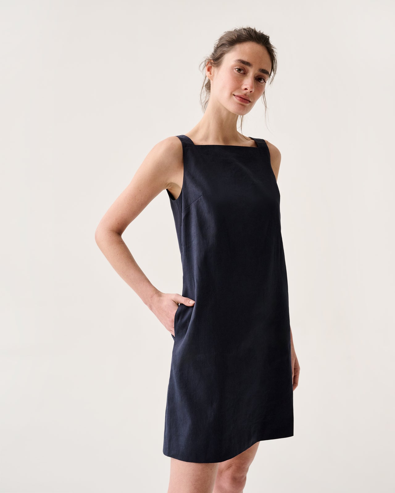 Madelyn Dress in Navy Stretch Cotolino
