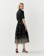 Load image into Gallery viewer, Short-Sleeved Classic Shirtwaist Dress in Black/Ivory Embroidered Eyelet Chambray
