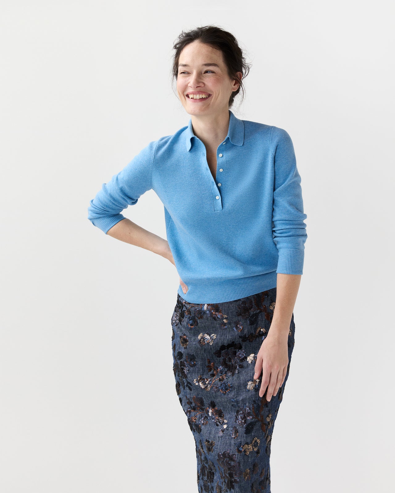 Connor Sweater in Cameo Blue Cotton/Silk
