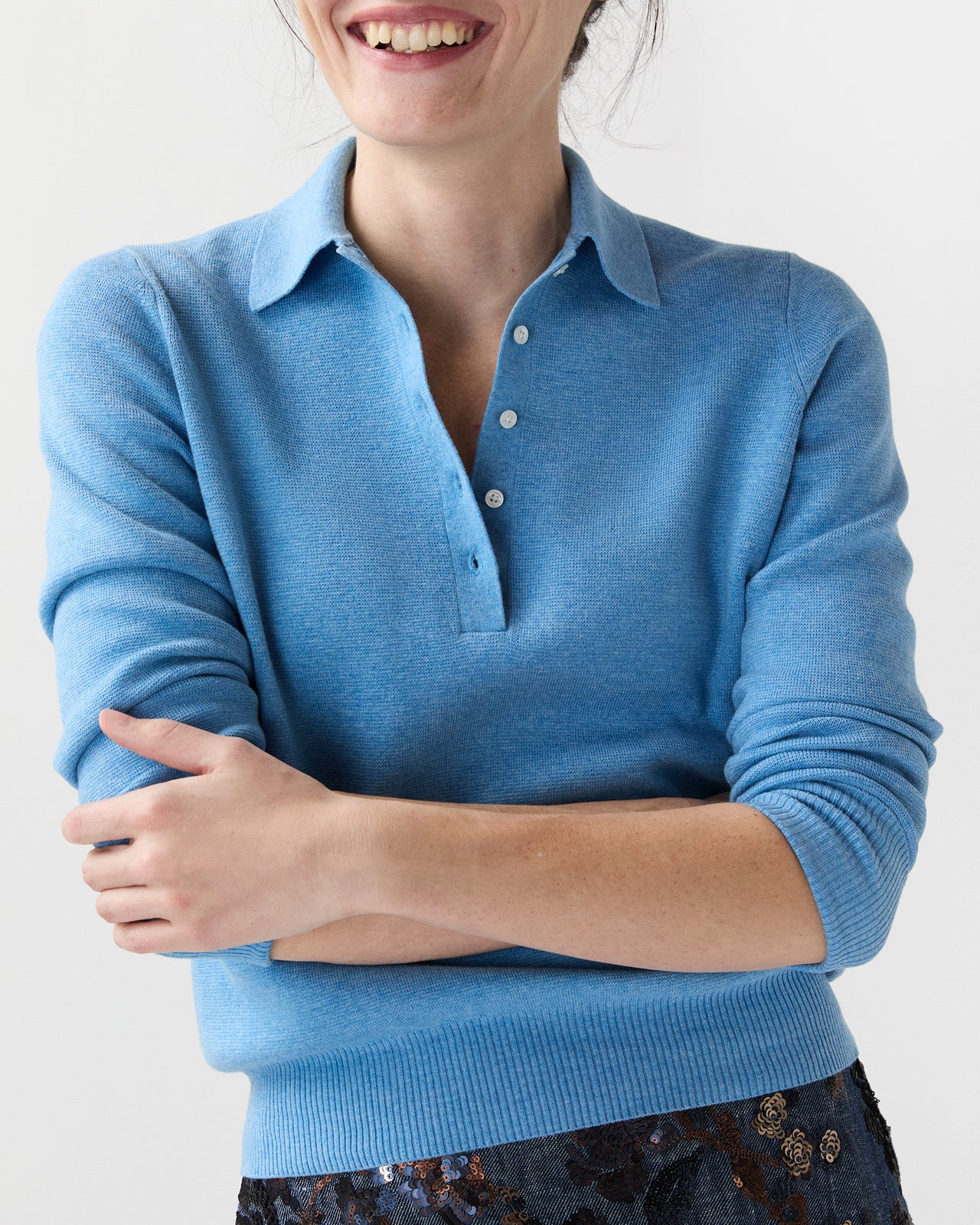Connor Sweater in Cameo Blue Cotton/Silk