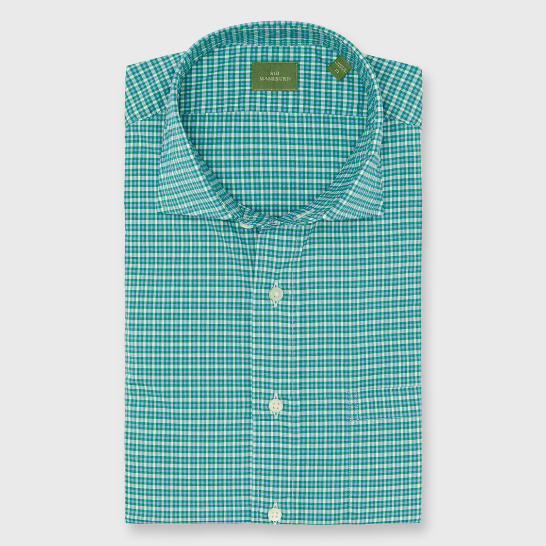 Made-to-Measure Shirt in Green/Sky/White Check Poplin