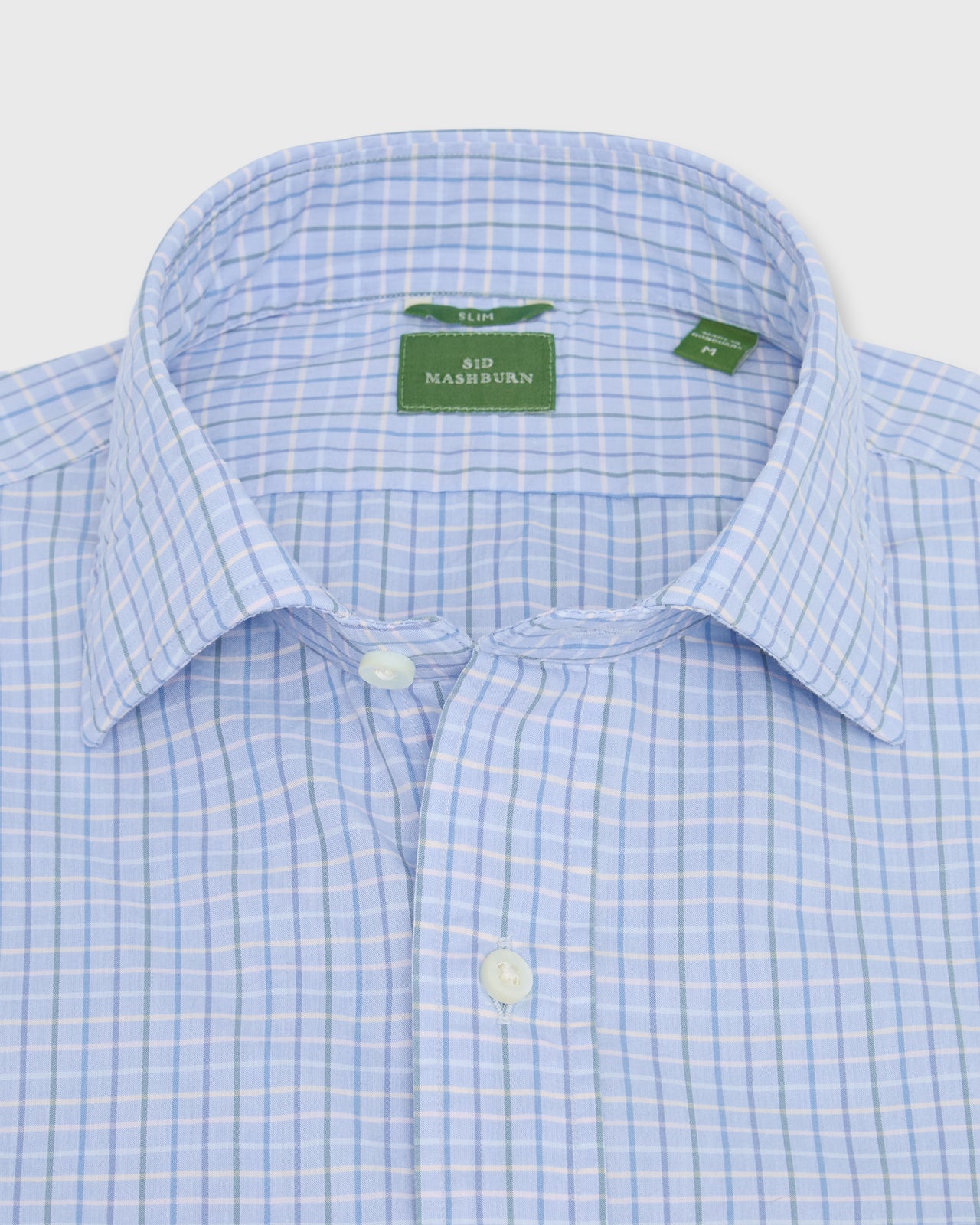 Slim-Fit Spread Collar Sport Shirt in Heather Sky/Green/Blue Multi Tattersall Poplin