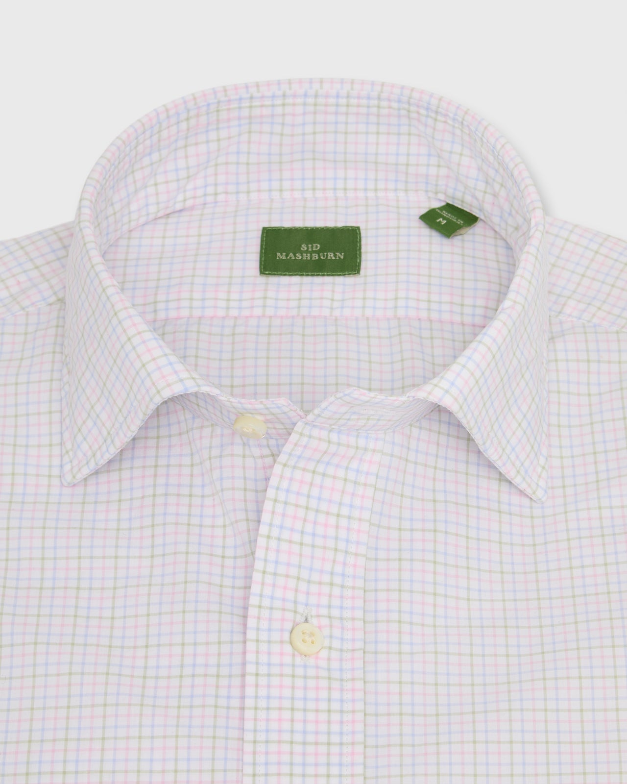 Spread Collar Sport Shirt in Pink/Sky/Green Tattersall Poplin