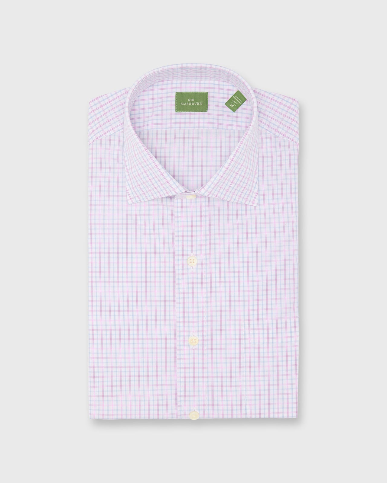 Spread Collar Dress Shirt in Pink/Sky Check Poplin