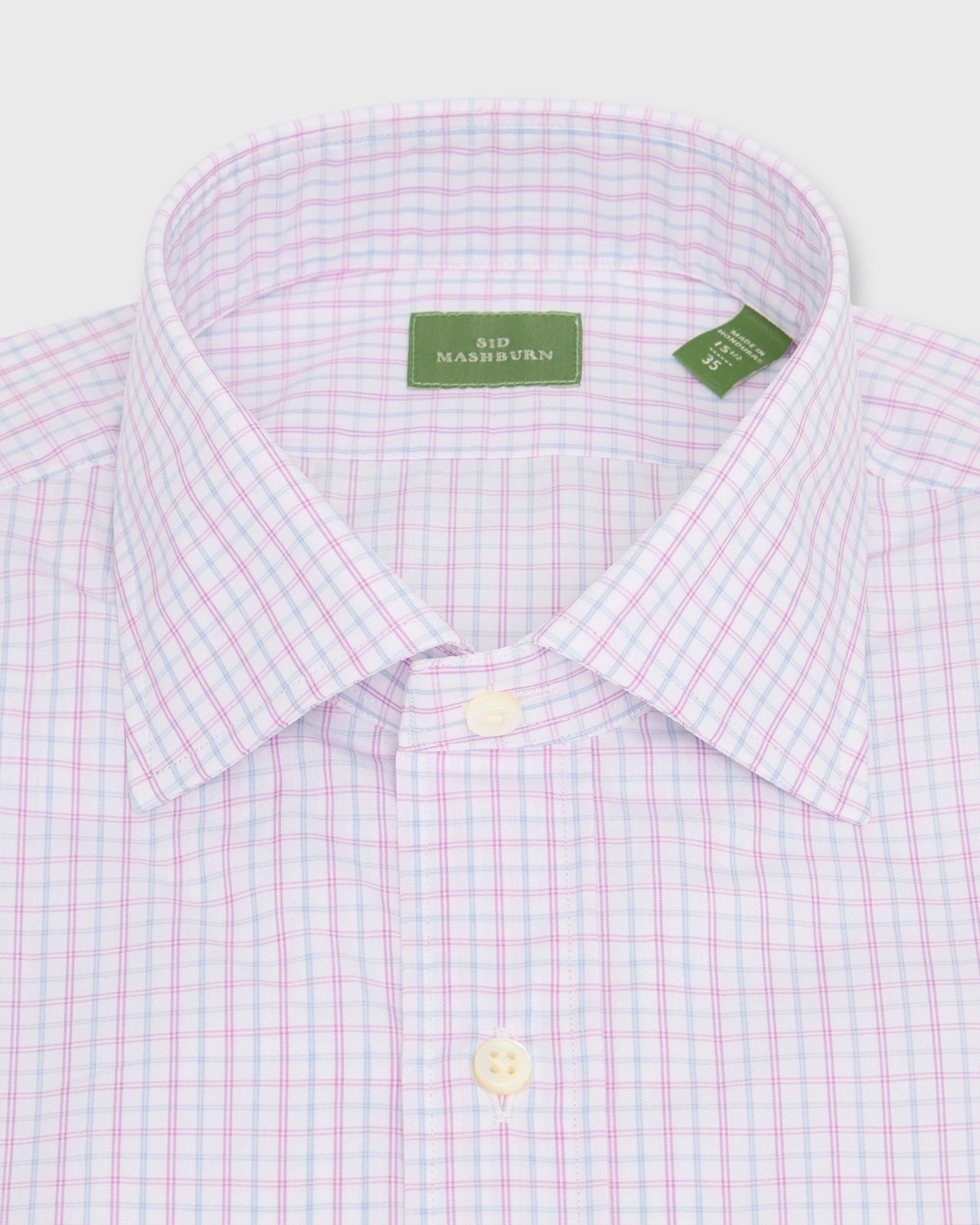 Spread Collar Dress Shirt in Pink/Sky Check Poplin