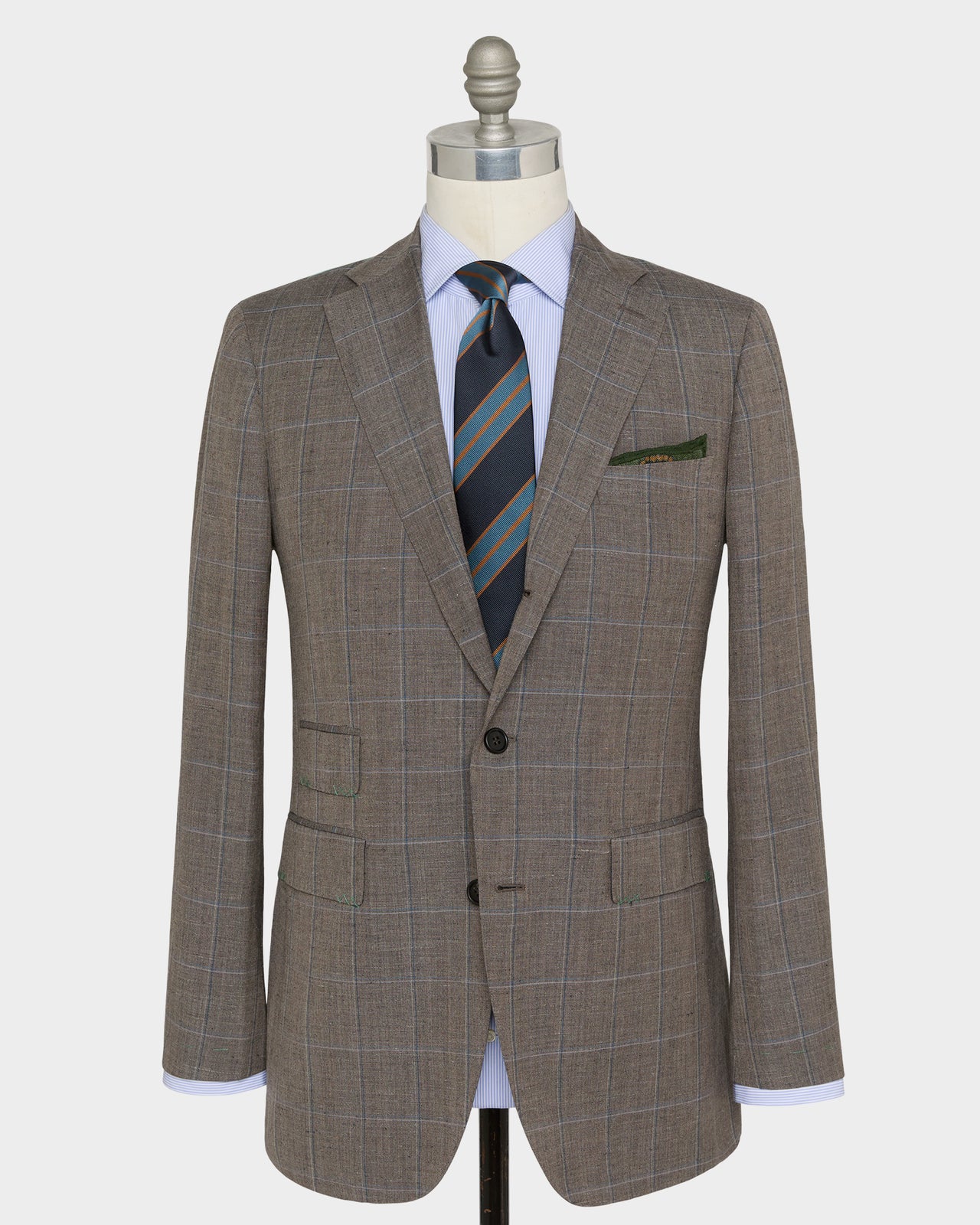 Virgil No. 3 Suit in Mocha/Blue/Bone Windowpane Plainweave