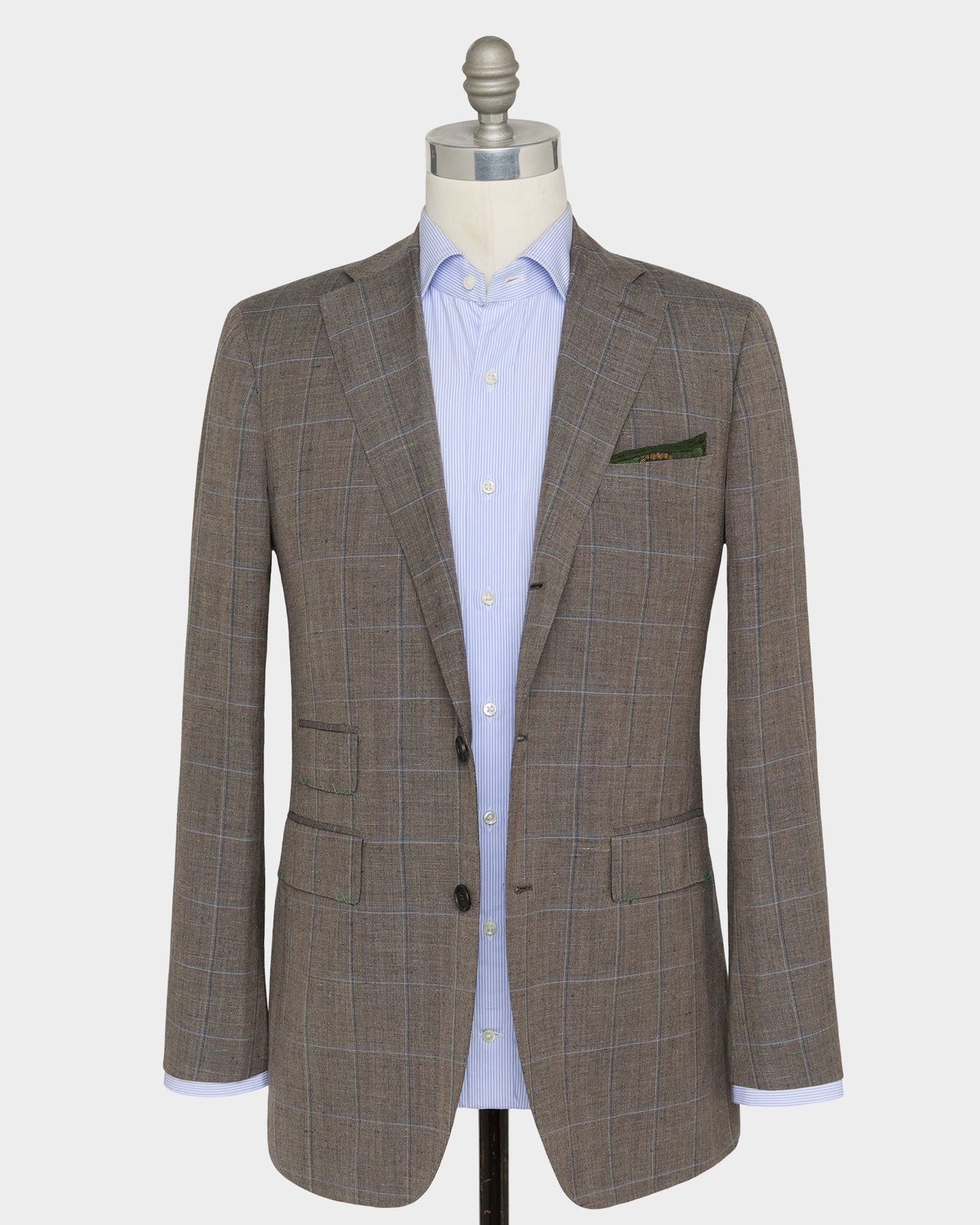 Virgil No. 3 Suit in Mocha/Blue/Bone Windowpane Plainweave