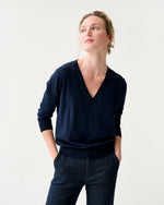 Load image into Gallery viewer, Kate V-Neck Sweater in Navy Escorial Wool
