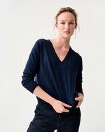 Load image into Gallery viewer, Kate V-Neck Sweater in Navy Escorial Wool

