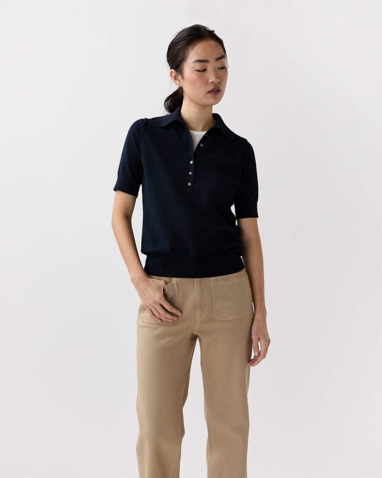 Tasha Polo in Navy Ice Cotton