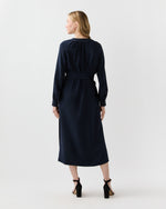 Load image into Gallery viewer, Trapunto Neck Dress in Navy Silk Crepe De Chine
