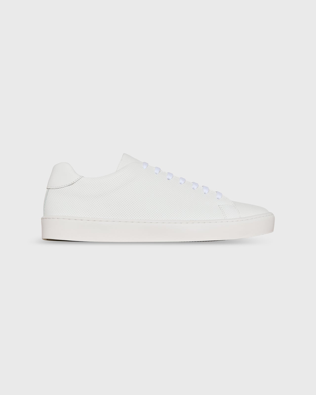 Low-Top Lace-Up Sneaker in White Perforated Leather