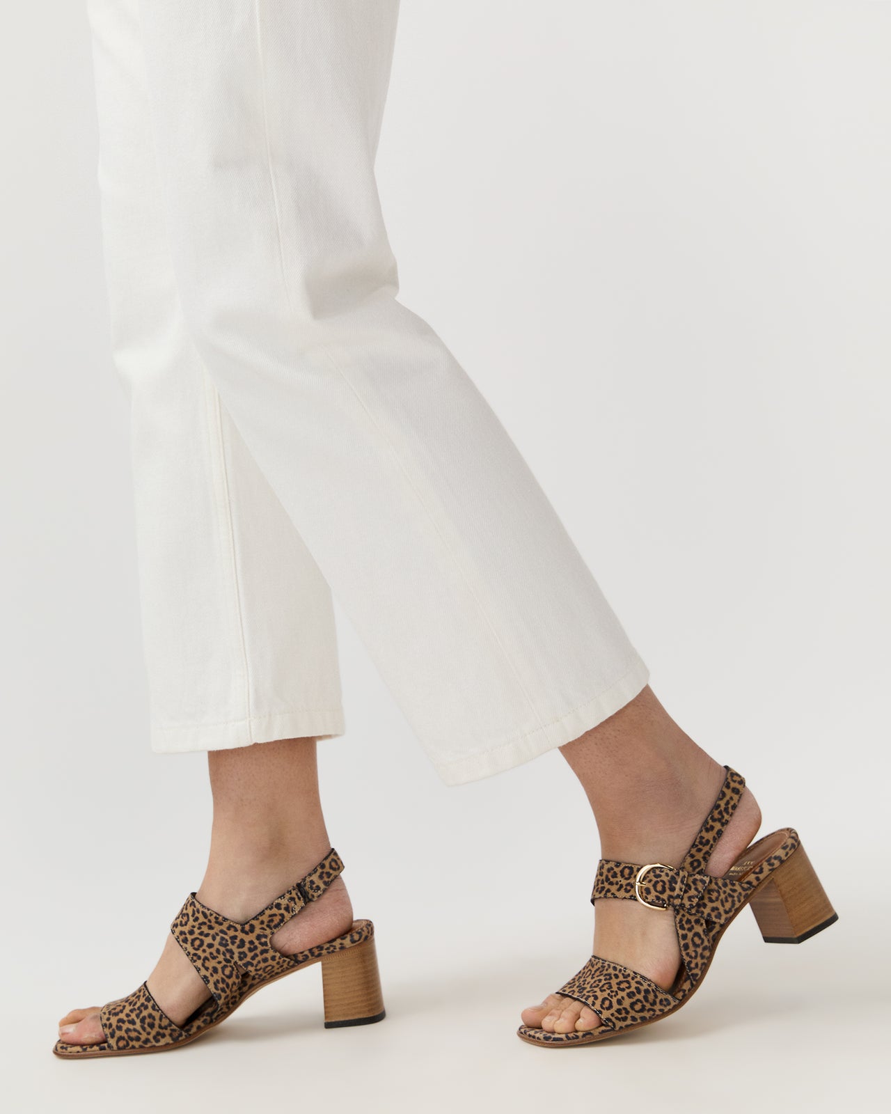 Double-Strap Block Heel in Animal Printed Suede