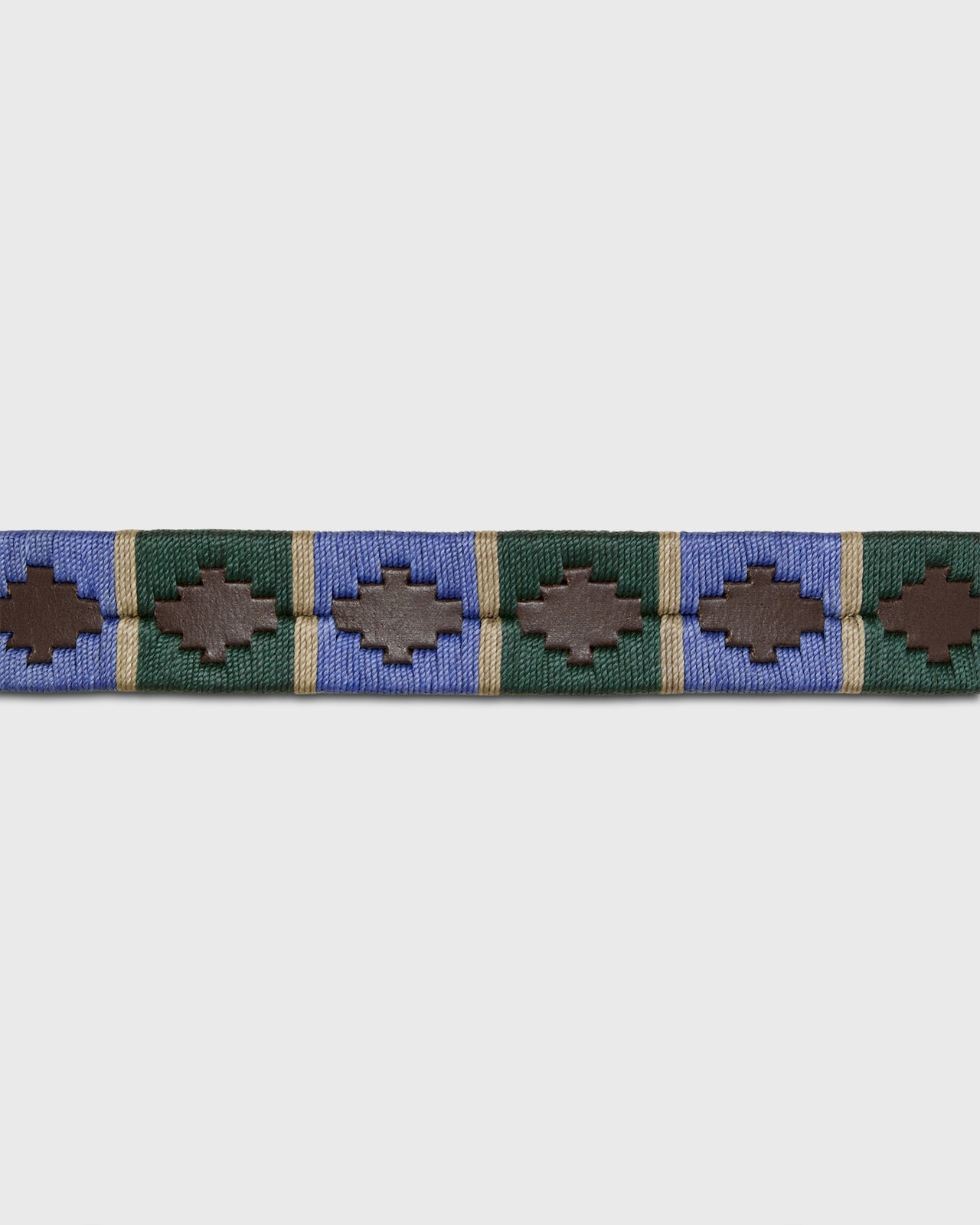 1 1/8" Polo Belt in Green/Lavender/Khaki Chocolate Brown Leather