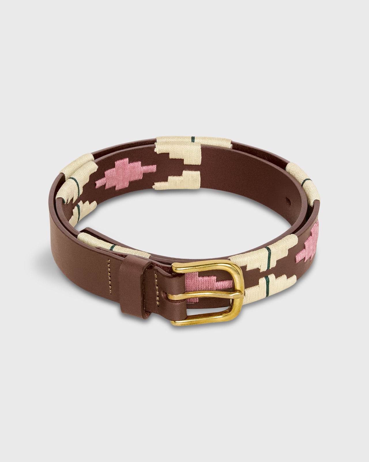 1 1/8" Polo Belt in Pink/Bone/Green Medium Brown Leather