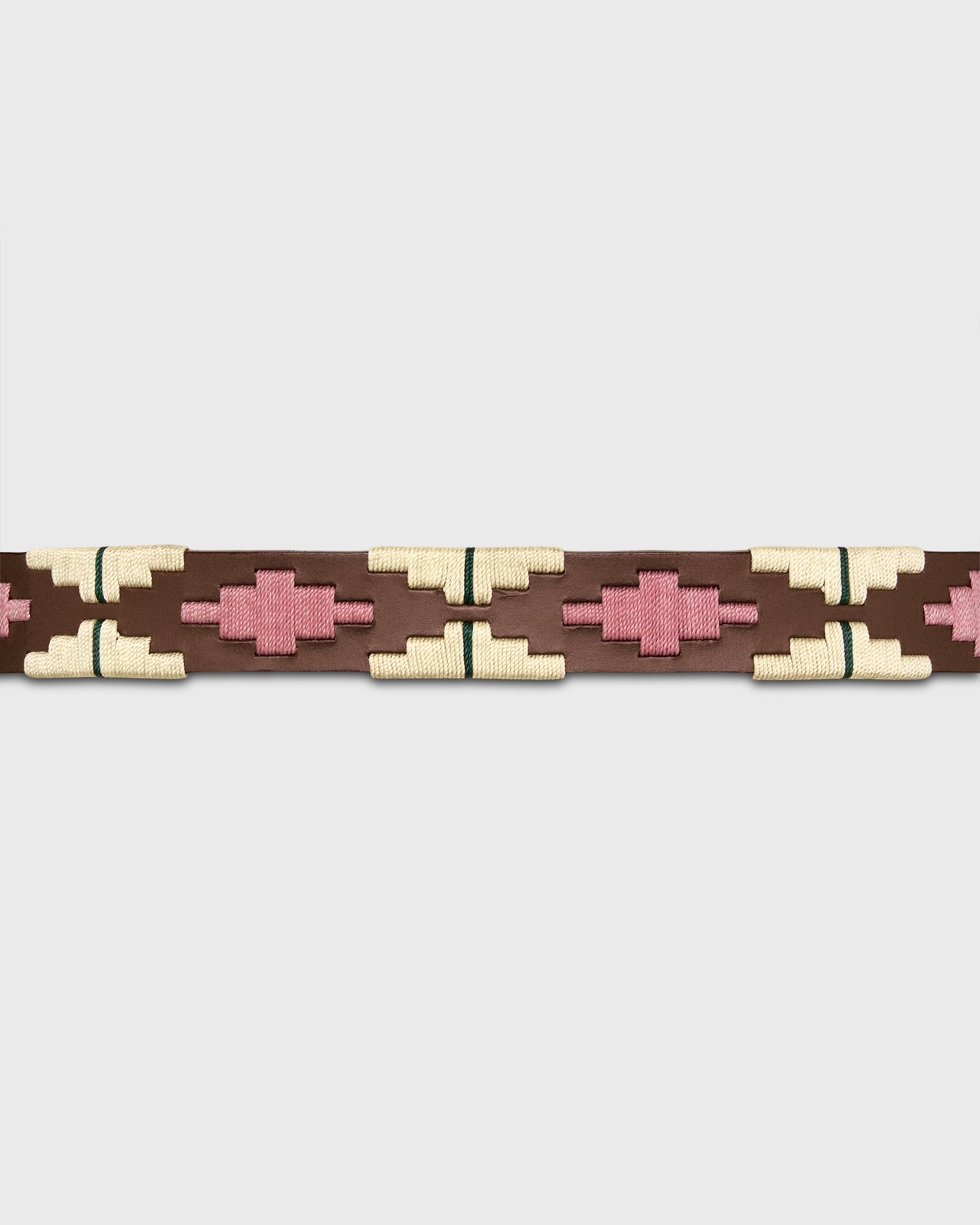 1 1/8" Polo Belt in Pink/Bone/Green Medium Brown Leather
