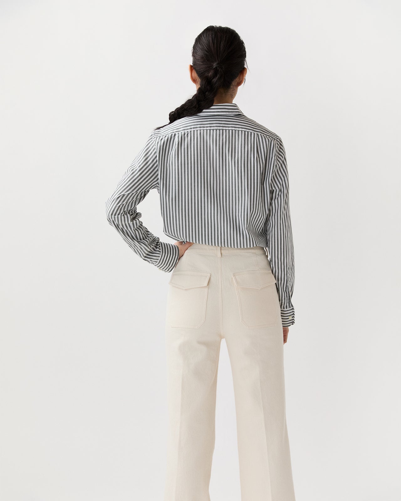 Sidney Shirt in Olive/White Stripe Chambray