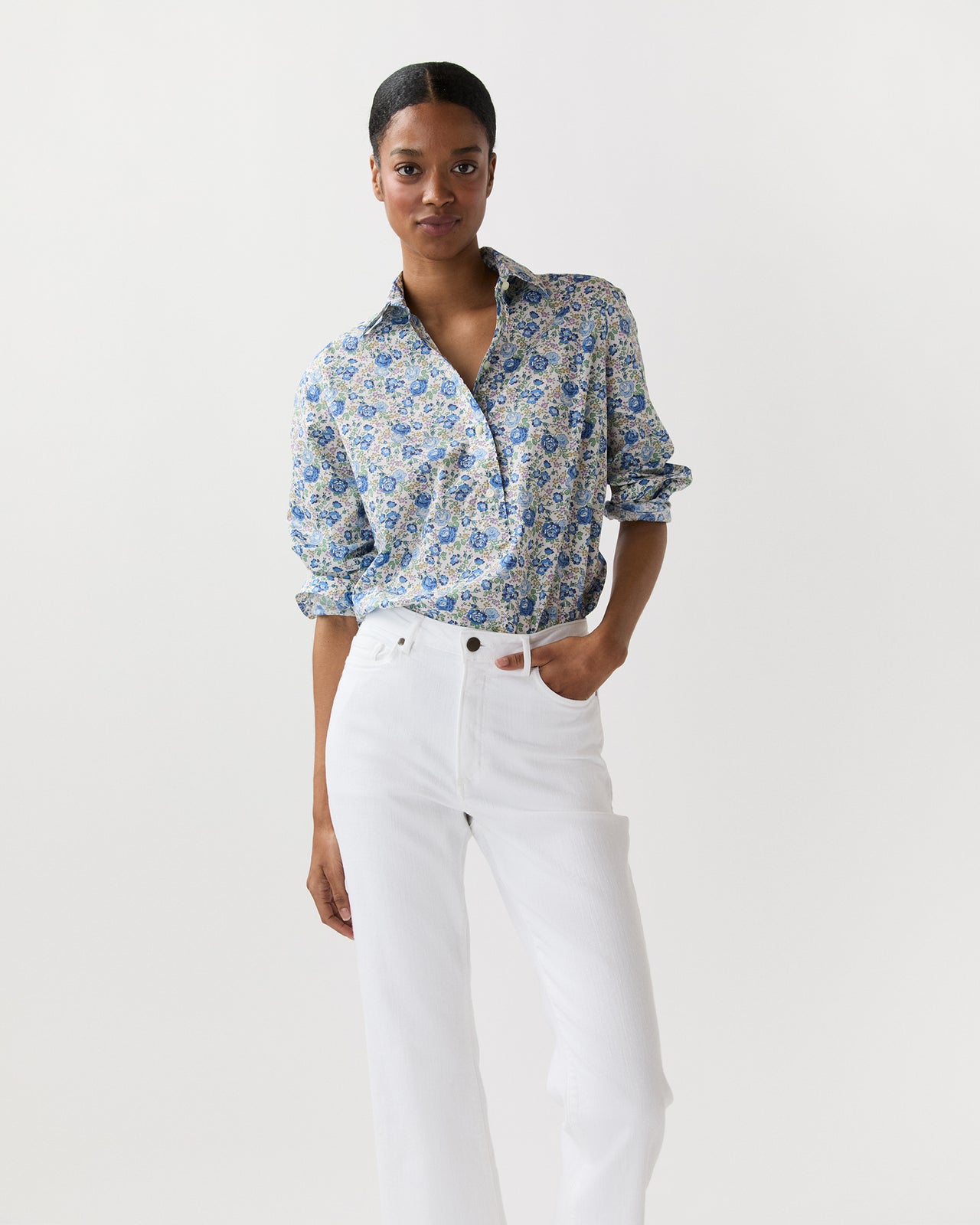 Tomboy Popover Shirt in Blue/Multi Felicite Liberty Fabric