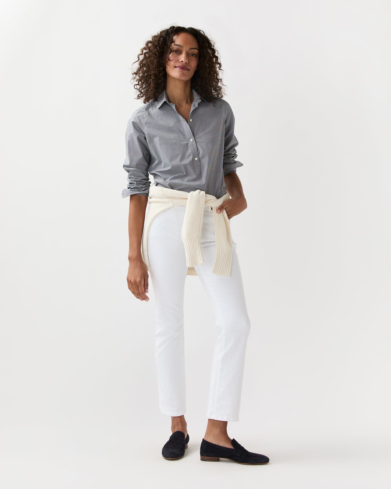 Tomboy Club Popover Shirt in Navy Micro Gingham Poplin