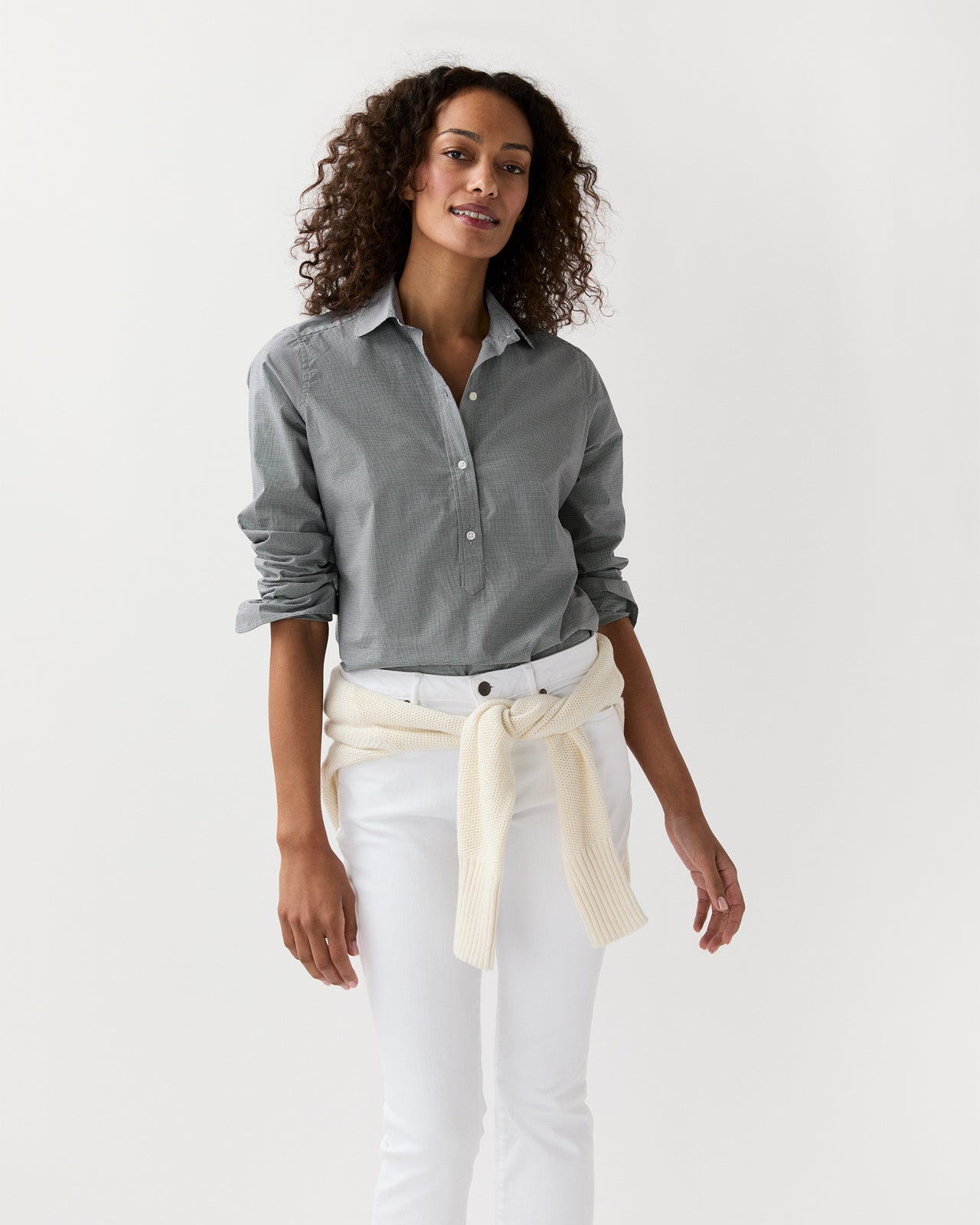 Tomboy Club Popover Shirt in Navy Micro Gingham Poplin