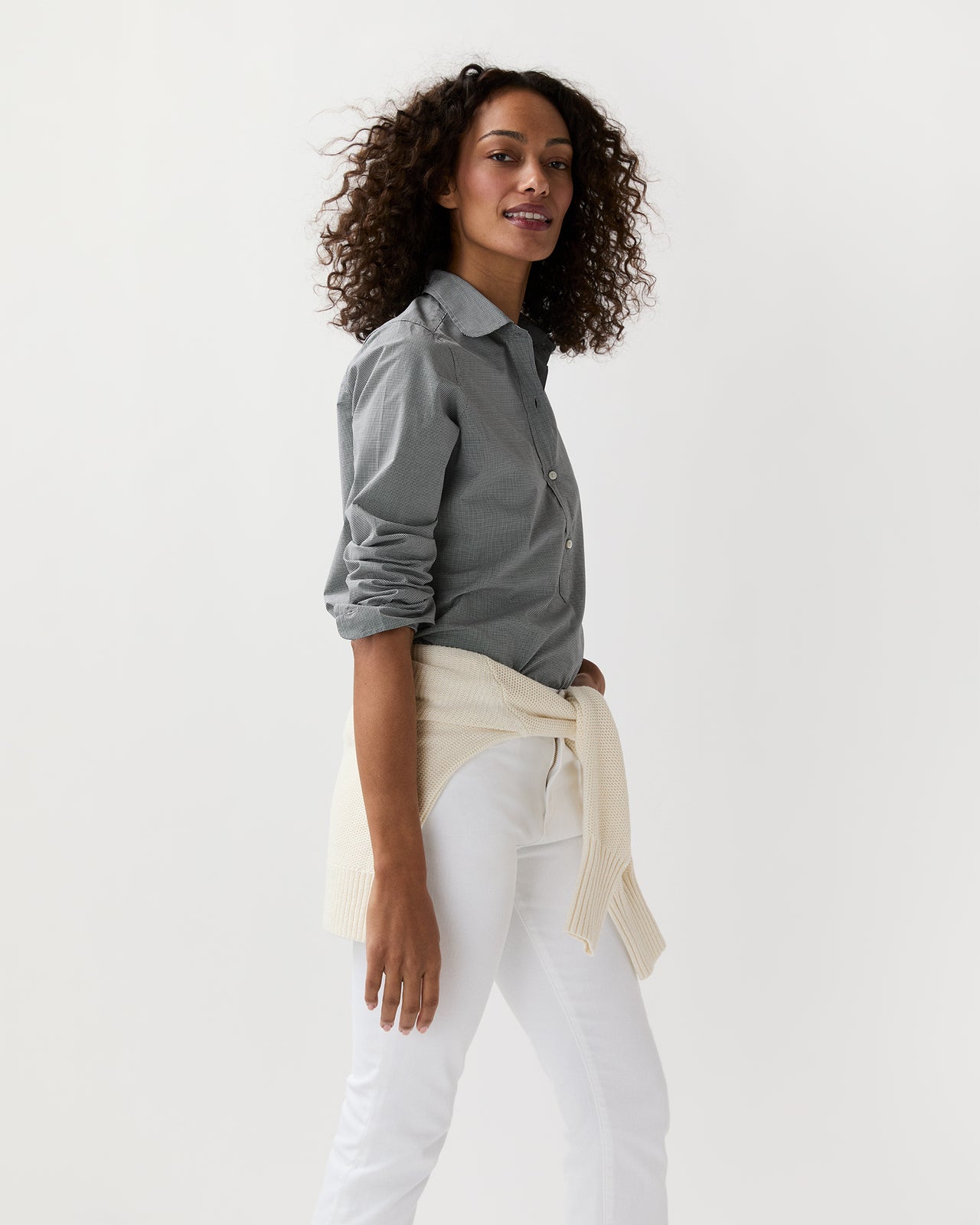 Tomboy Club Popover Shirt in Navy Micro Gingham Poplin