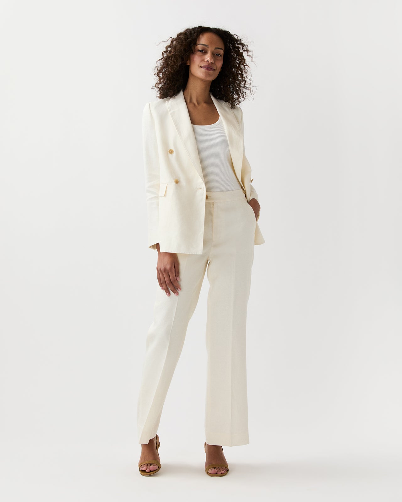 Billie Pant in Ivory Stretch Linen Twill