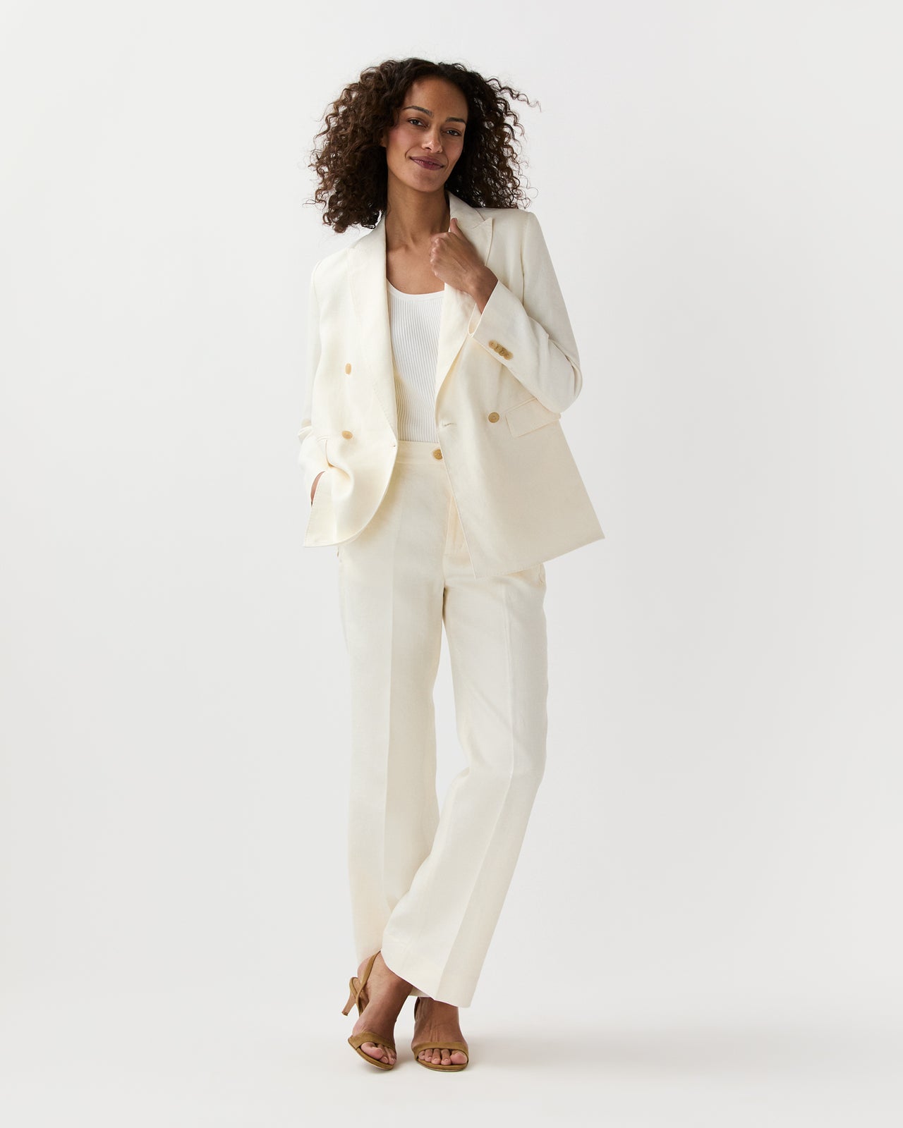 Concetta Jacket in Ivory Stretch Linen Twill