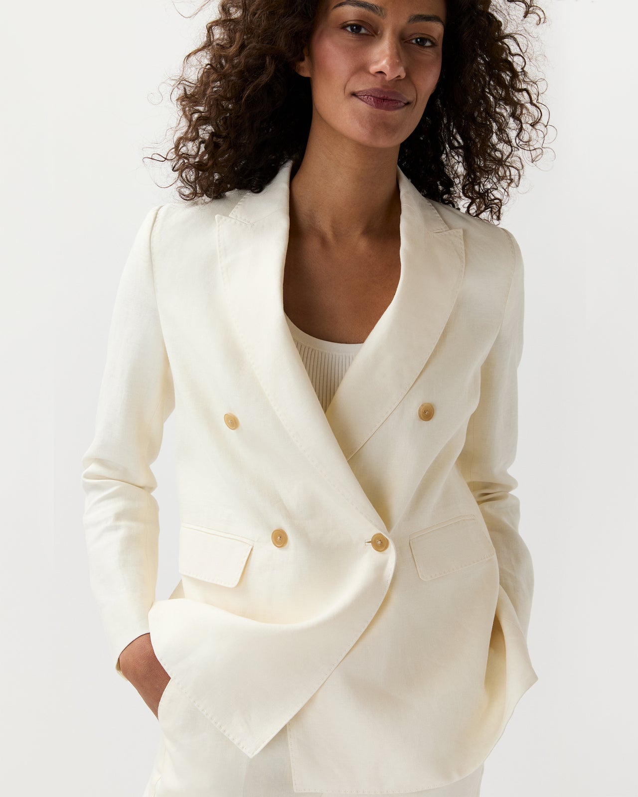 Concetta Jacket in Ivory Stretch Linen Twill
