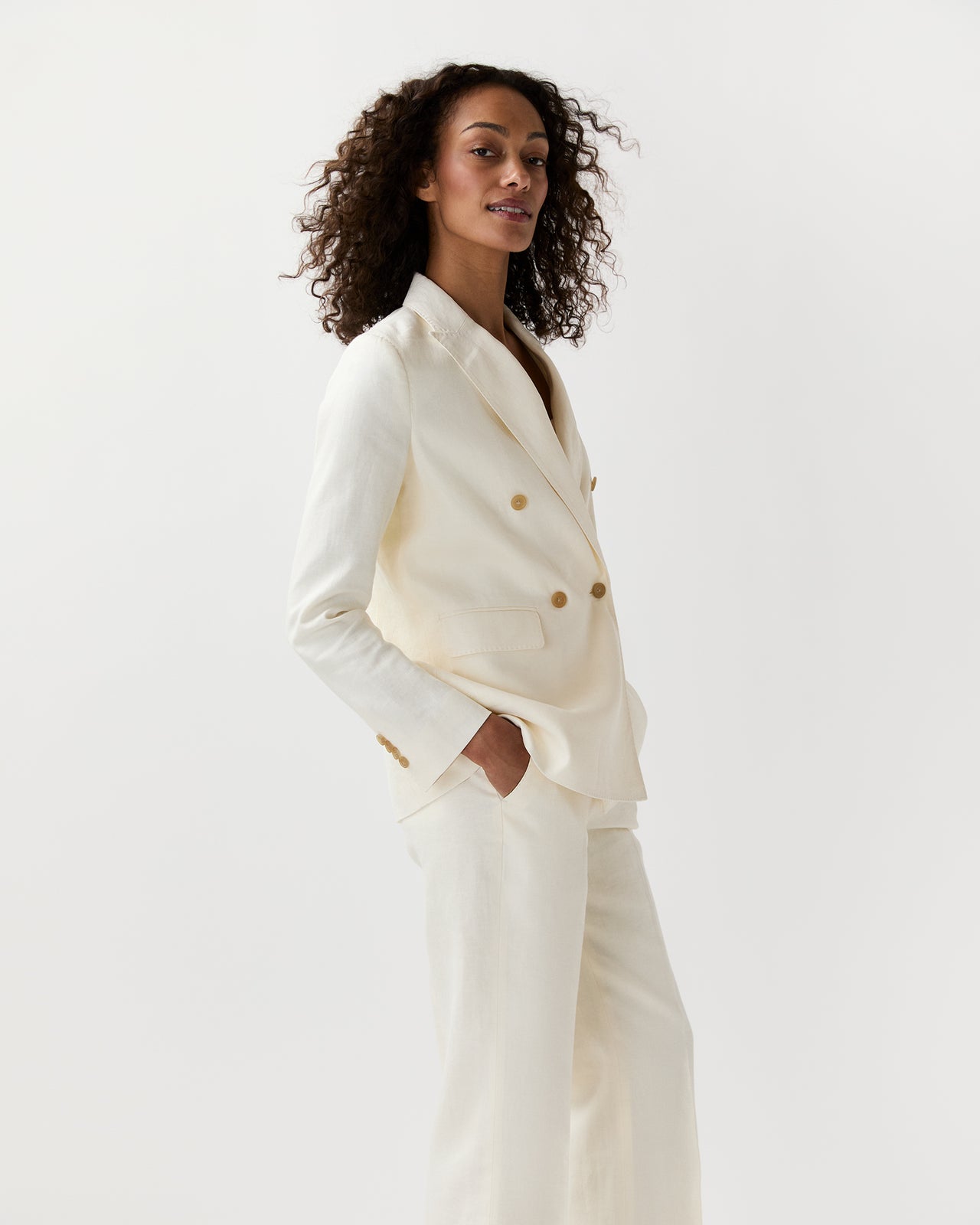 Concetta Jacket in Ivory Stretch Linen Twill