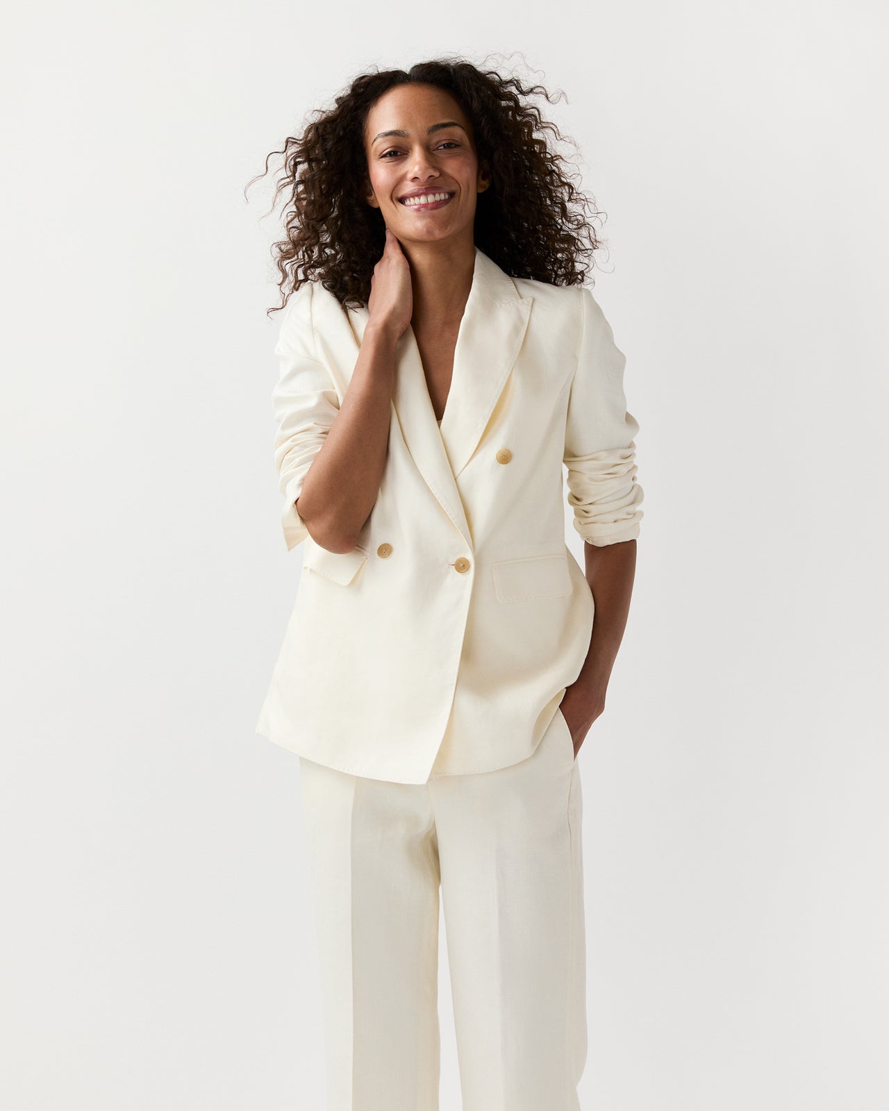 Concetta Jacket in Ivory Stretch Linen Twill