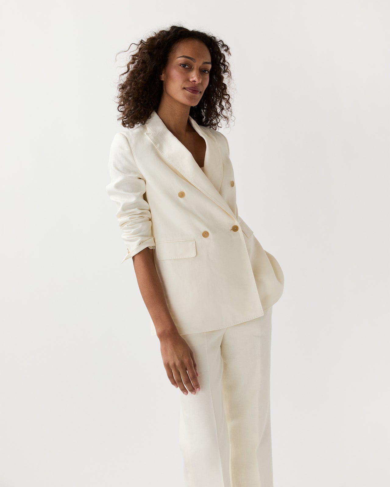 Concetta Jacket in Ivory Stretch Linen Twill