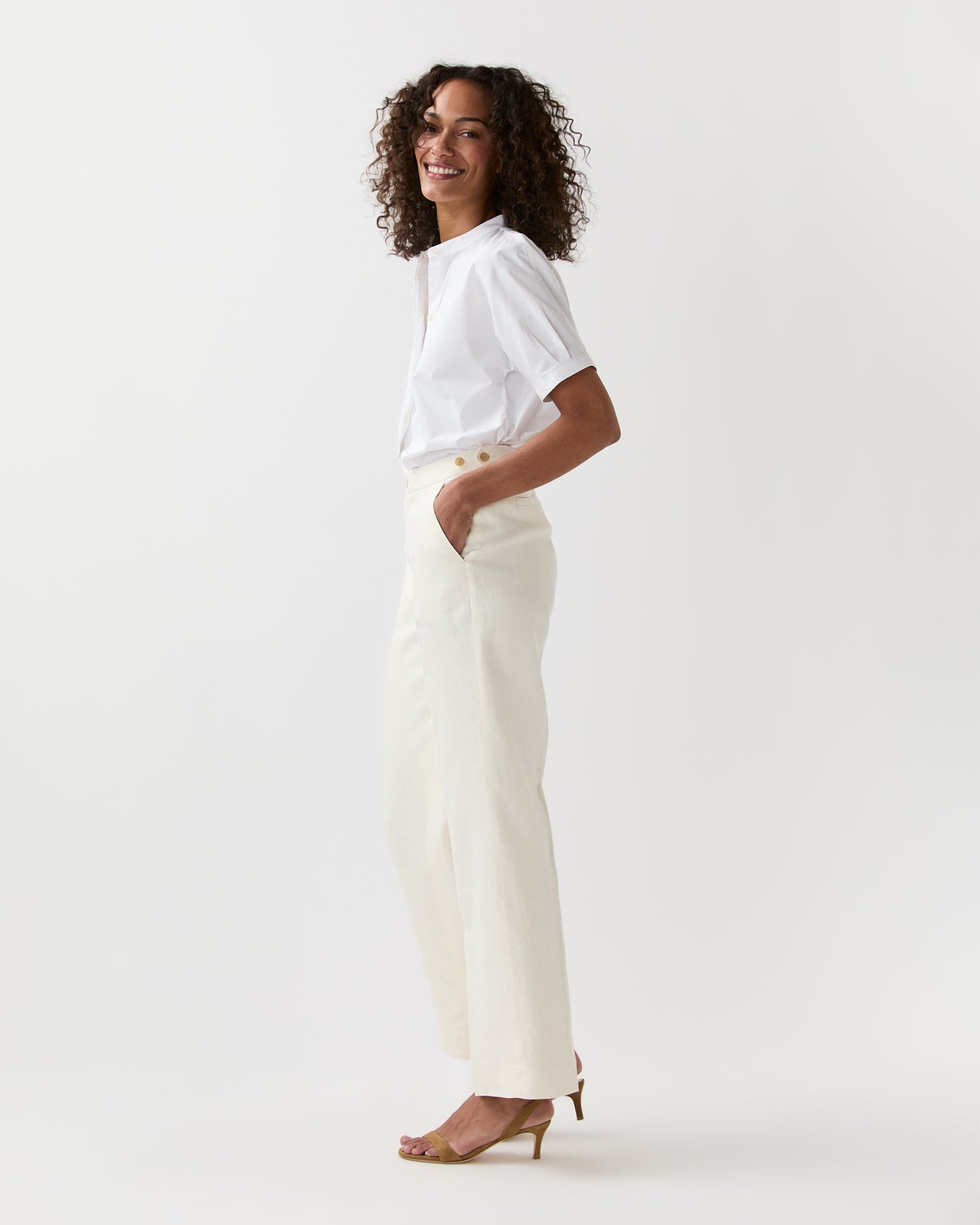 Billie Pant in Ivory Stretch Linen Twill
