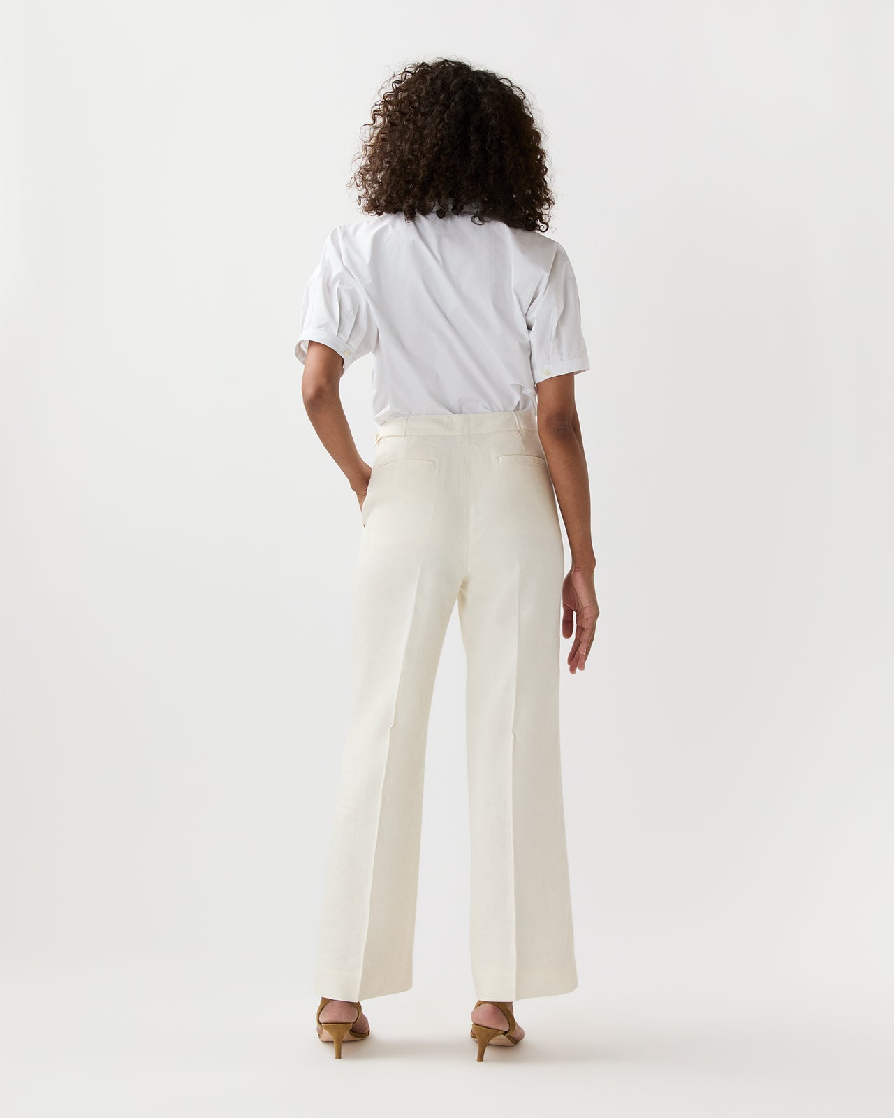 Billie Pant in Ivory Stretch Linen Twill