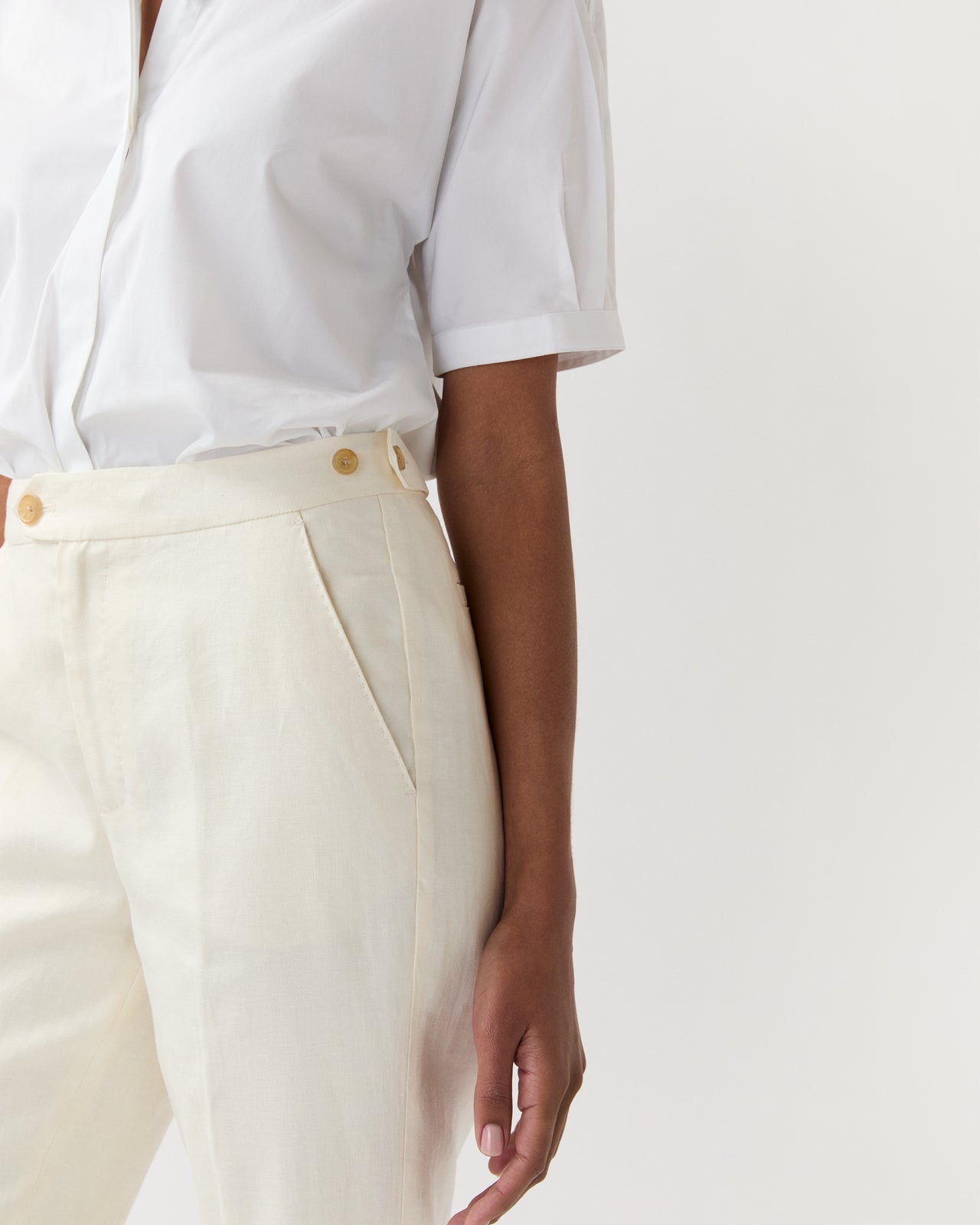 Billie Pant in Ivory Stretch Linen Twill