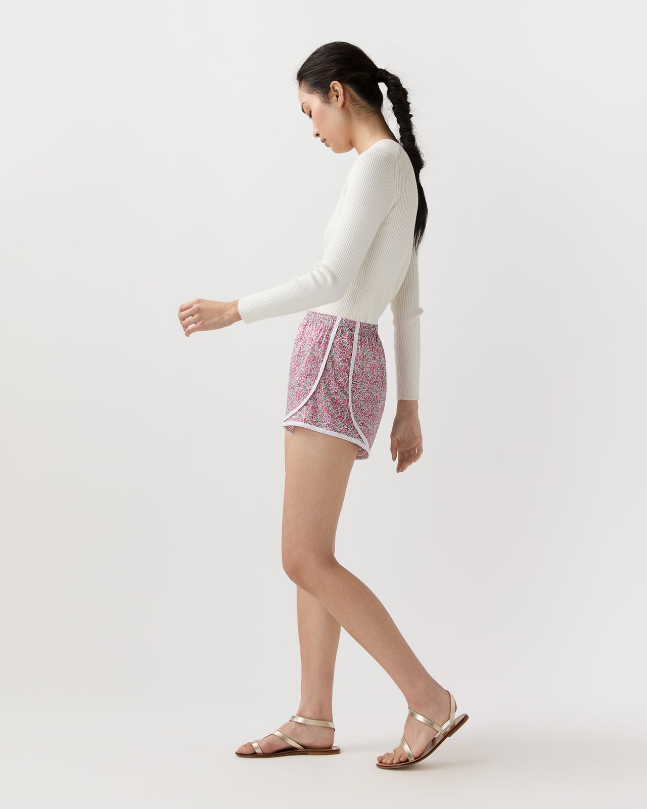 Track Short in Pink Wiltshire Bud Liberty Fabric
