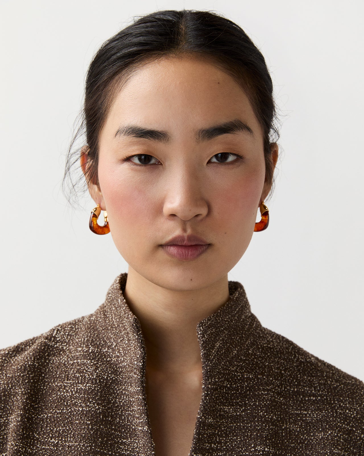 Mini Organic Hoop Earrings in Tortoise